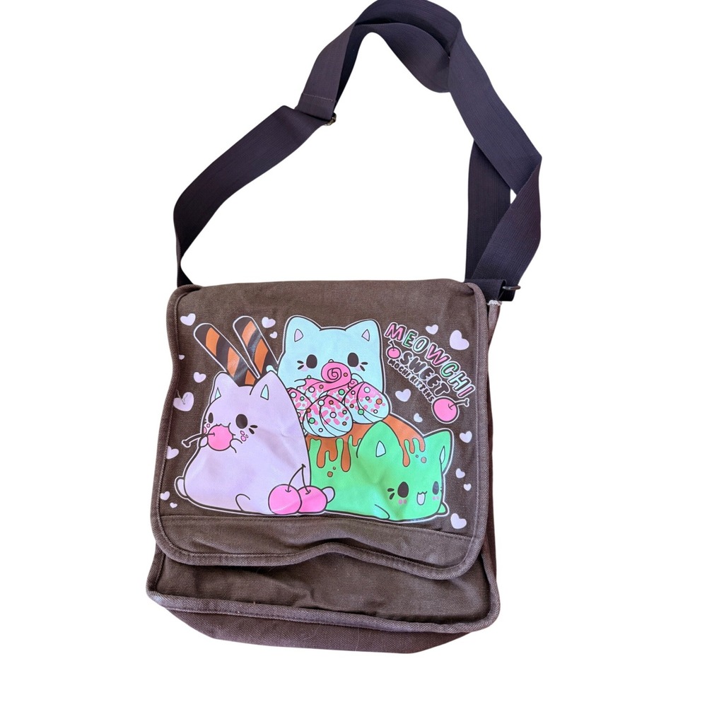 Tasty‎ Peach Studios Kawaii Meowchi Sweet Mochi Kittens Brown Messenger Bag